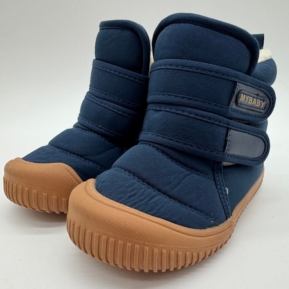 MyBaby Kids Navy Blue Quilted Puffer Snow Boots Faux Fur Lined Size 10,10.5